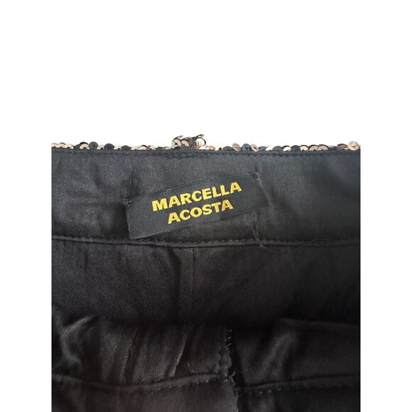 MARCELLA ACOSTA Gold Black Sequin Plaid Holiday Skirt Size Small / US 27 - Picture 6 of 8